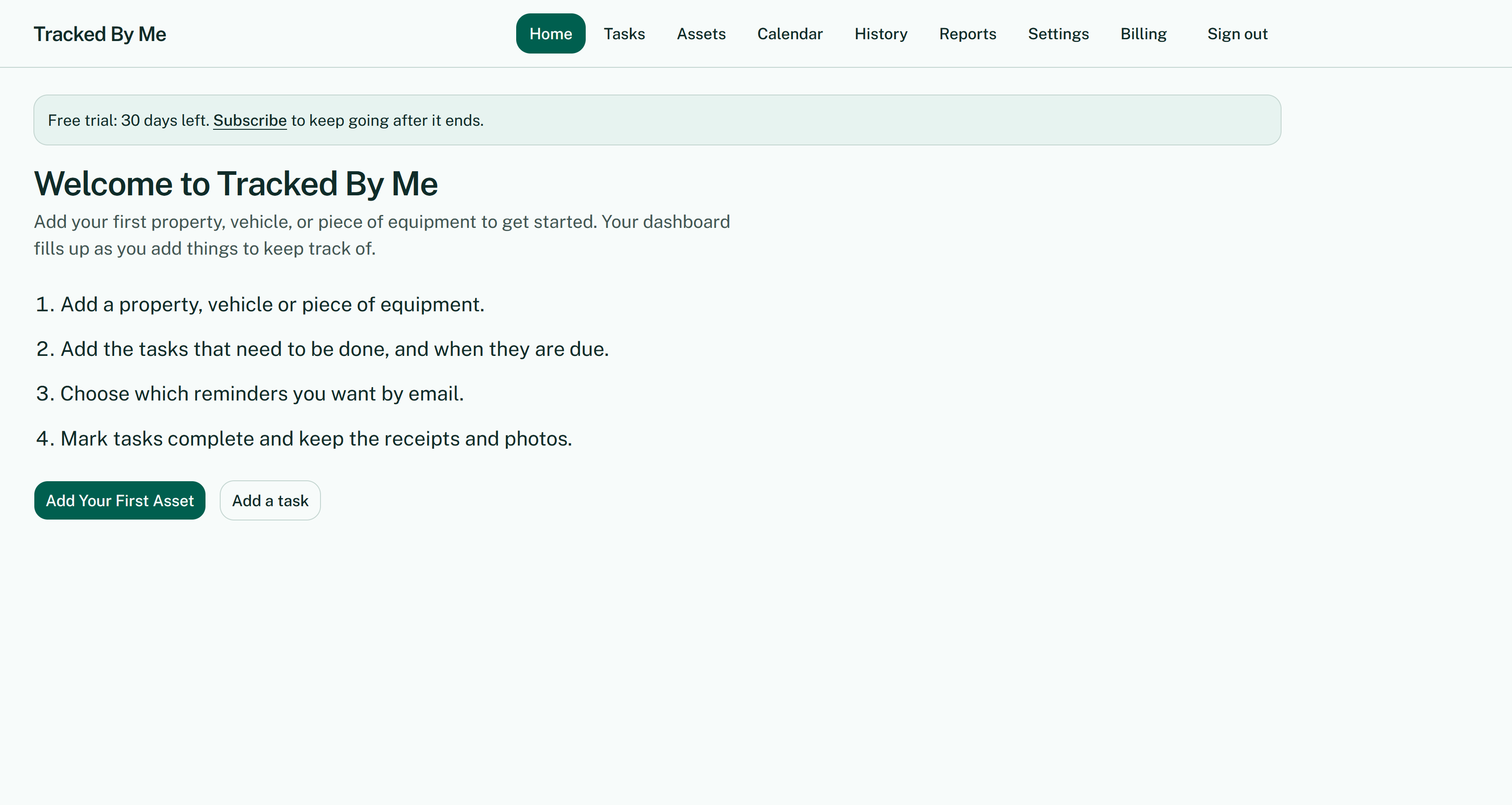 Tracked By Me welcome screen