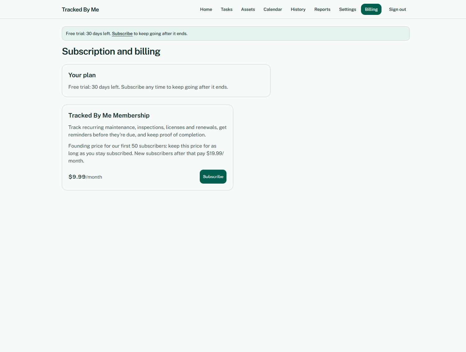 Billing page
